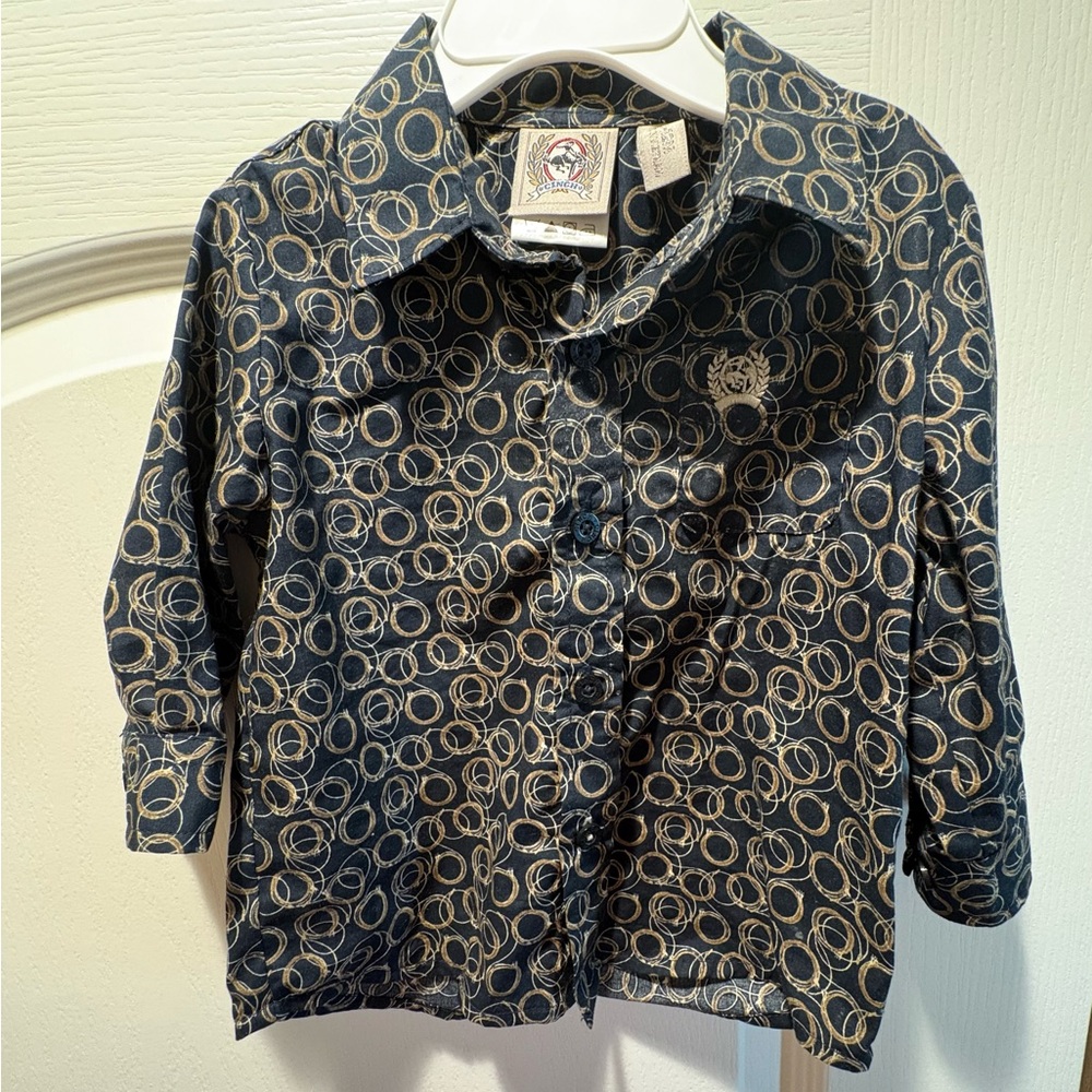 Cinch Navy and Gold Circle Pattern Shirt